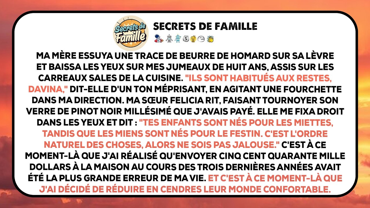 Je suis entrée dans la maison et j'ai vu mes enfants assis par terre avec des assiettes en carton...