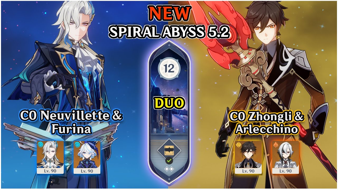 Abyss 5.2 | Duo C0 Neuvillette & Furina X C0 Zhongli & C0 Arlecchino Full Stars | Genshin Impact