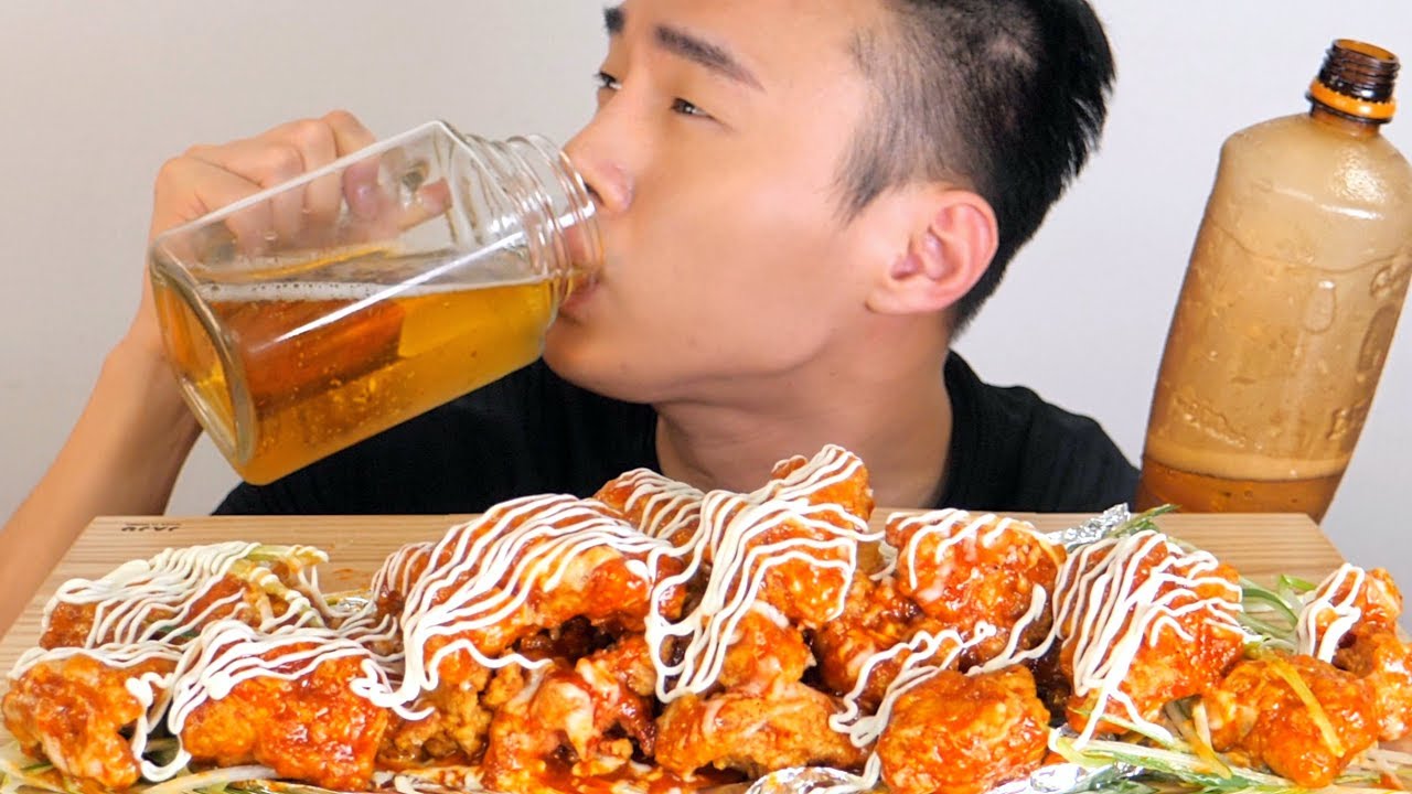 처갓집 슈프림양념치킨 + 생맥주 ASMR 먹방 - Chicken social eating mukbang(eating show)