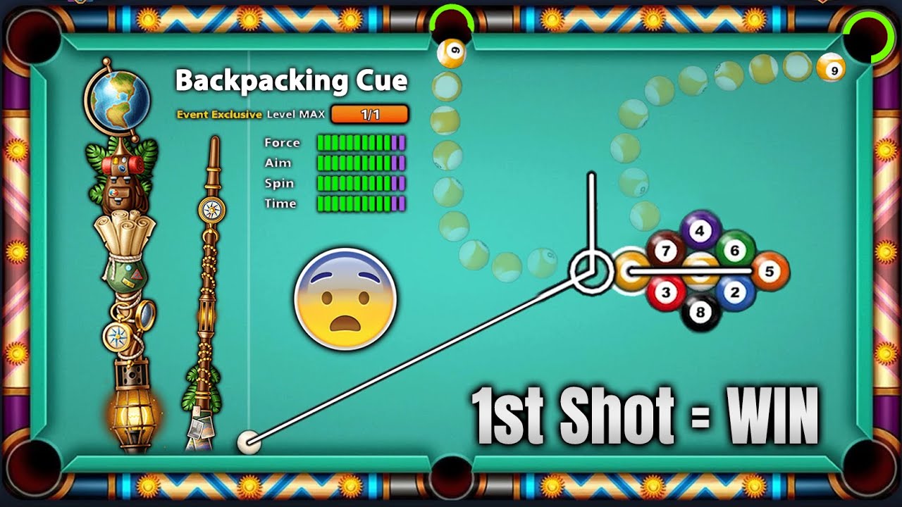 1st SHOT = WIN = GOLDEN BREAK w Backpacking Cue Level MAX - Gaming With K 8 Ball Pool