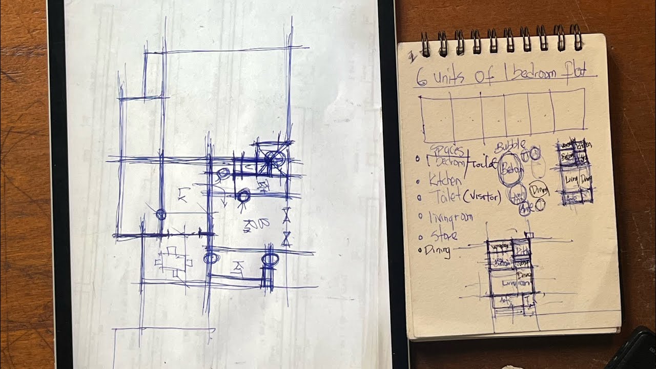 More floor plan sketch ideas of 6 units of 1 bedroom flat + final pick