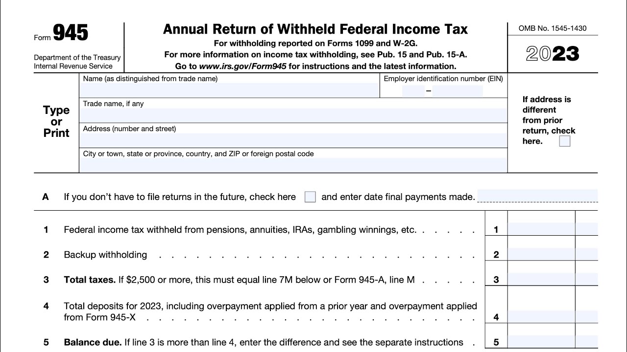 IRS Form 945 Instructions (Annual Return of Withheld Federal Income Tax)