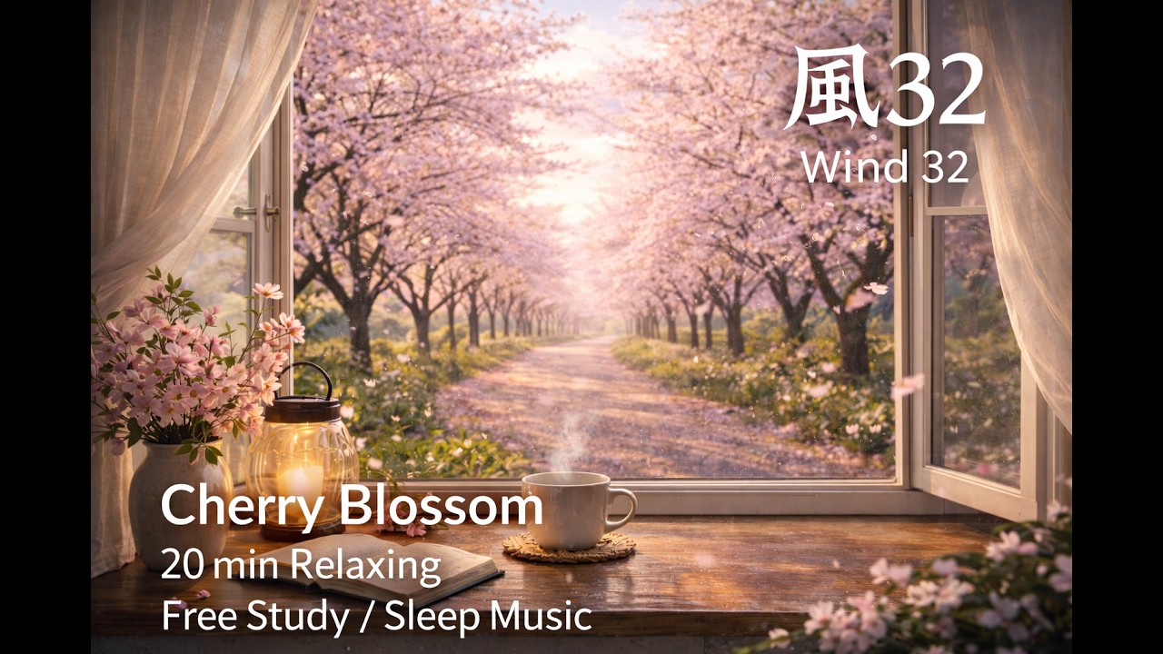 風32｜窓辺から眺める桜並木の春風BGM　　Wind 32 | Cherry Blossom Window Breeze | Relaxing Instrumental