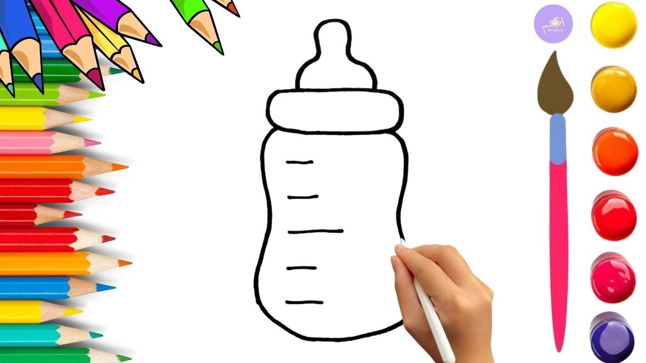 How To Draw cute Baby Bottle Drawing, Painting & Coloring For Kids and Toddlers_🌈🎨