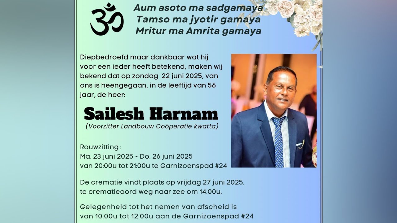 De uitvaartdienst en crematie van Sailesh Harnam. Vrijdag 27 juni 2025.