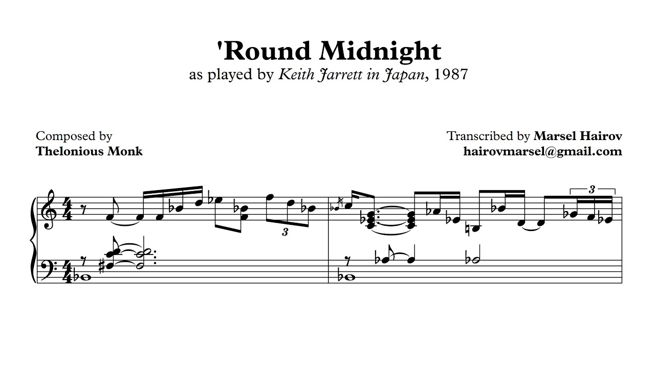 Keith Jarrett - 'Round Midnight (Sheet Music)