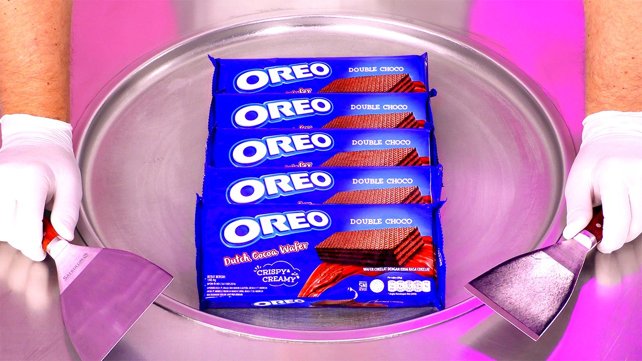 OREO - Ice Cream Rolls ASMR | Oreo Dutch Cocoa Wafer Double Choco Crispy Creamy Ice Cream Rolls
