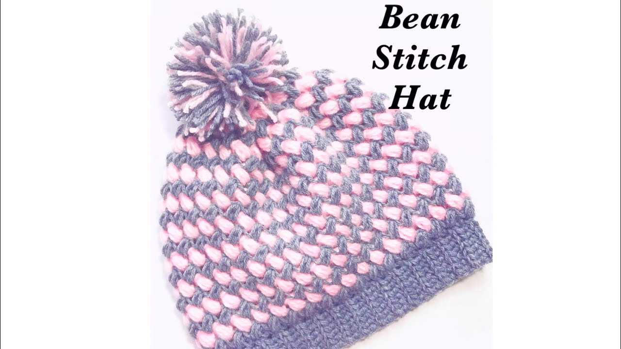 Crochet Bean stitch adult beanie winter hat in two colors easy to make #115