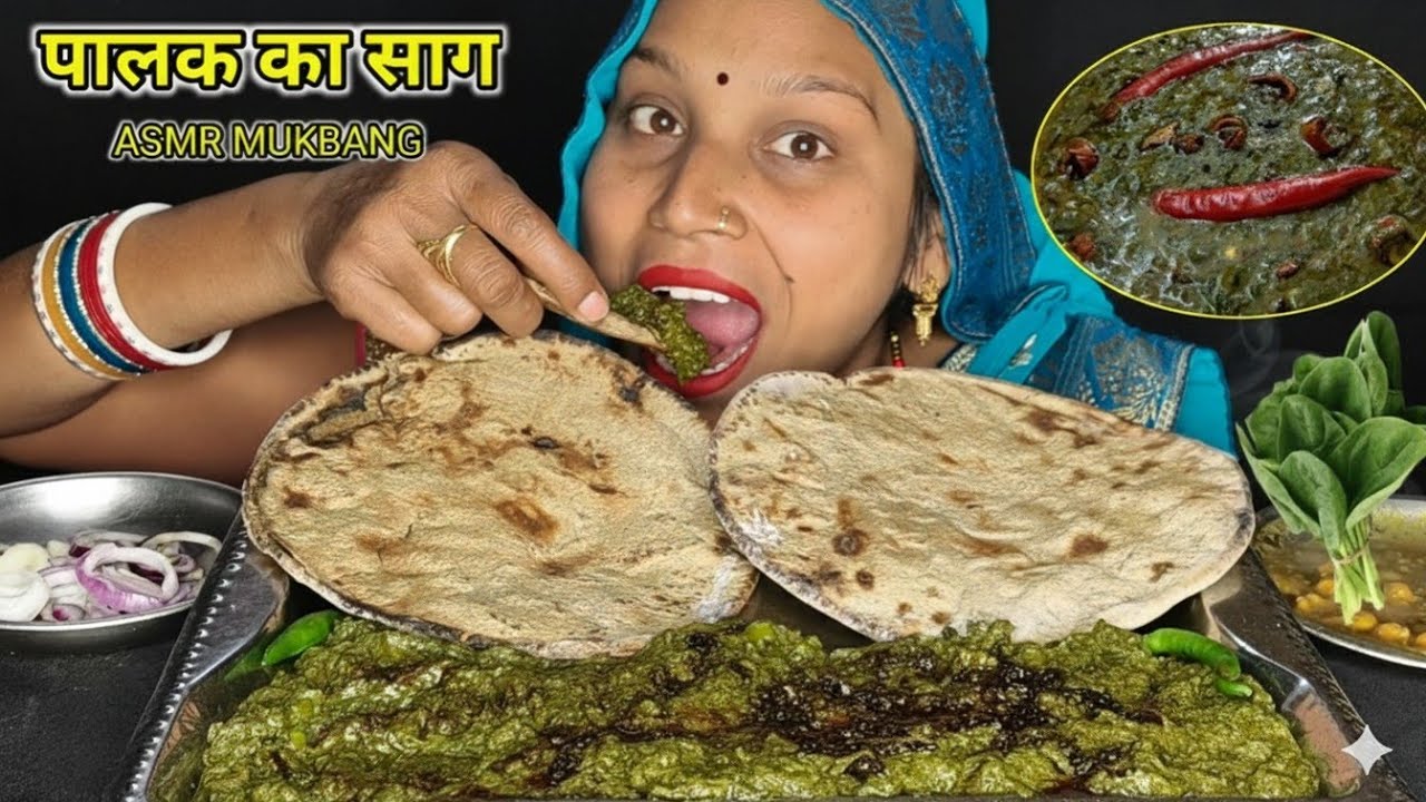 Desi Palak Saag & Roti Eating Challenge | New Veg Food Eating Challenge | Hindi Girl ASMR Mukbang