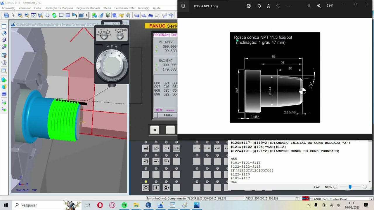 Programação CNC parametrizada: Tornear rosca NPT cônica externa com 
