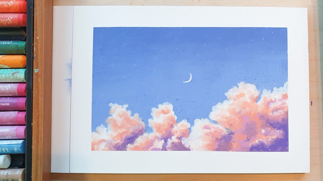 Easy Oil Pastel #12 / How to draw clouds for beginners