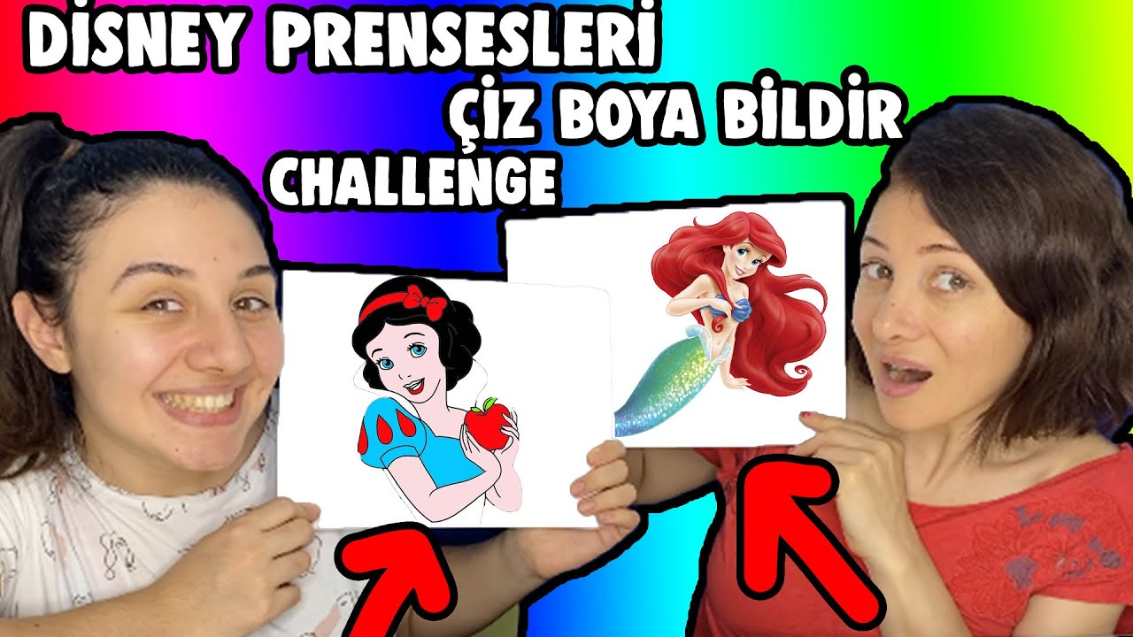 DİSNEY PRENSESLERİ ÇİZ BOYA BİLDİR CHALLENGE! BENZETEN KAZANIR DRAWING CHALLENGE Bidünya Oyuncak