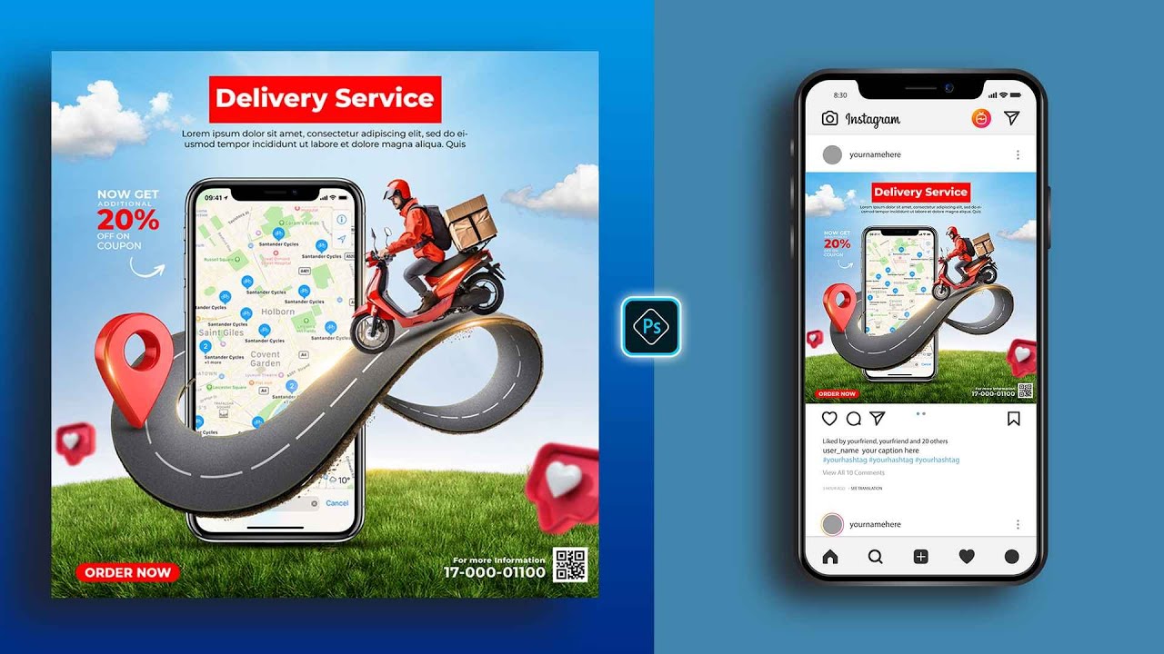 Product Delivery Service Social Media Banner Post Design in Photoshop Tutorial