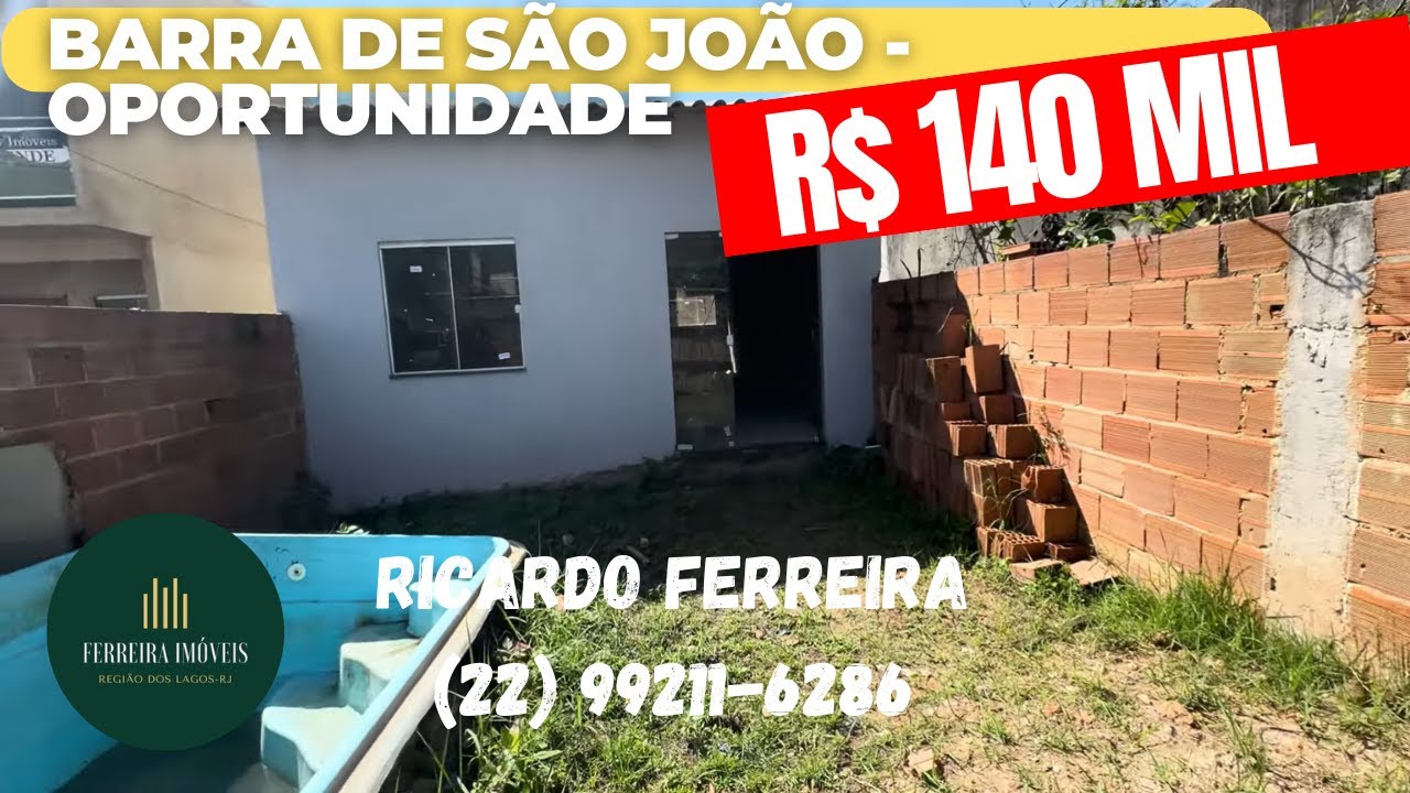 Vendo: Barra de São João, Divisa Rio das Ostras | Próximo Comércio, Praia e Transporte | R$ 140 Mil