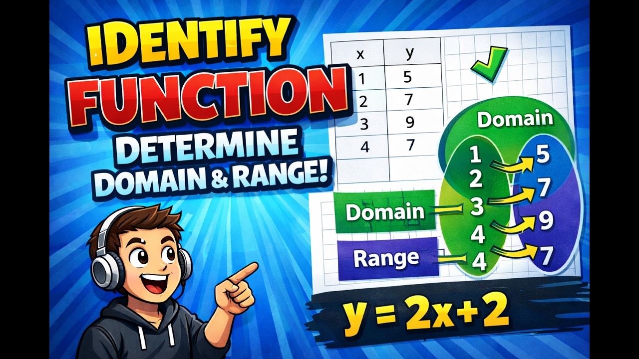 Identify function, determine domain and range from table and venn diagram