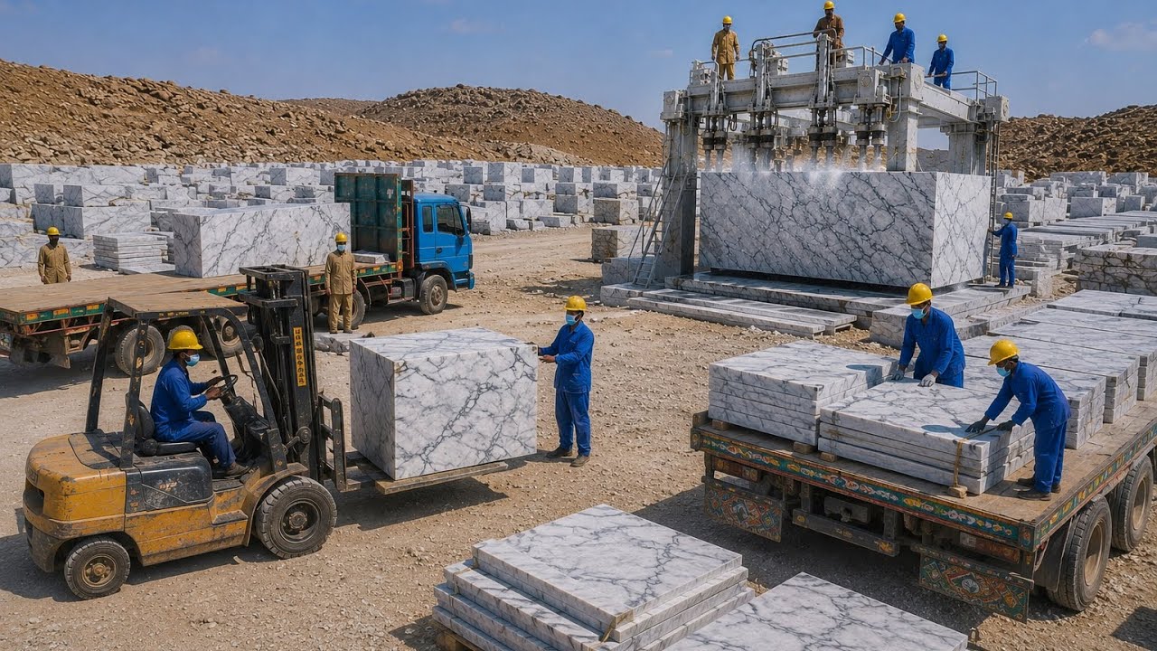 Extreme Giant Stone Cutting Process | Amazing Truck Loading Marble Factory in Pakistan