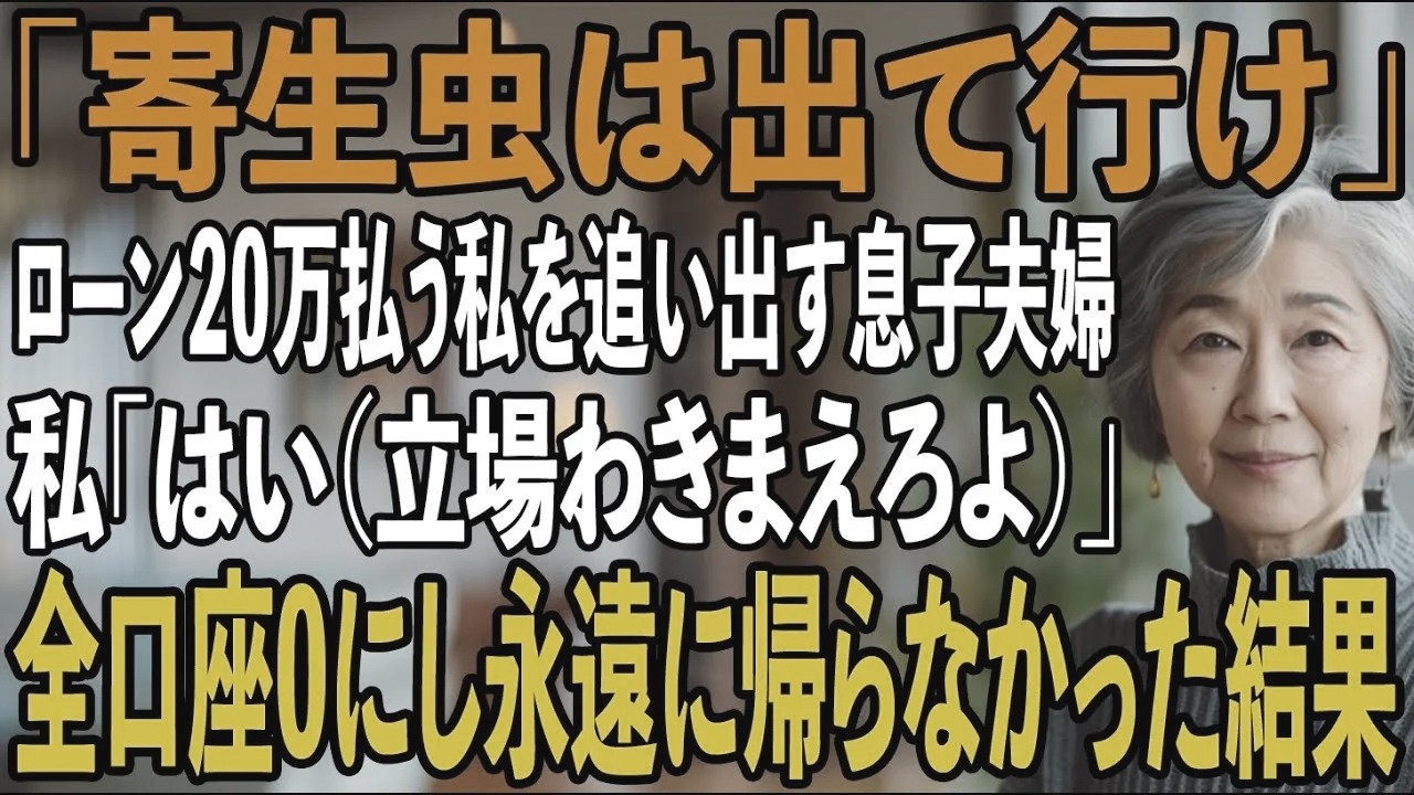月20万のローン含め全ての生活費を払ってる私を追い出す息子夫婦「「寄生虫は消えて」私（立場わきまえろよ）→二人からの酷い扱いに耐えきれず私は…【シニアライフ】【60代以上の方へ】