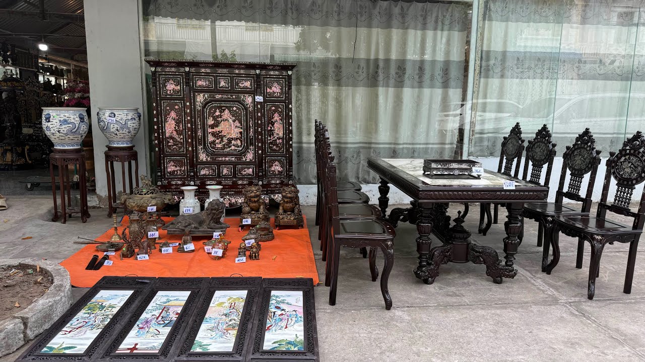 13/3/2026/ Tủ thờ khảm ốc cao cấp, bộ bàn 9 món gỗ gõ #0707074844 