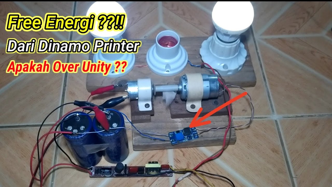 Free energi ?? over unity !! dari dinamo bekas printer dengan modul step up DC