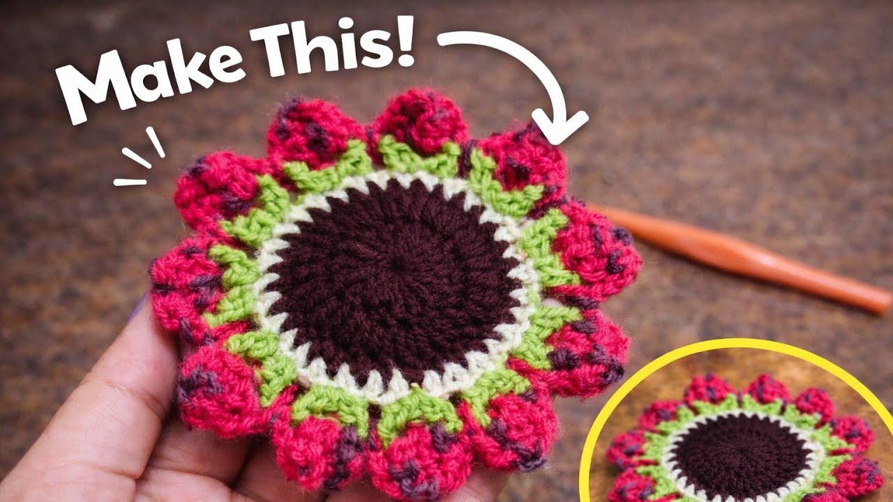 Easy Crochet Coaster ☕ | Beautiful Flower Coaster Pattern for Beginners (Step-by-Step)