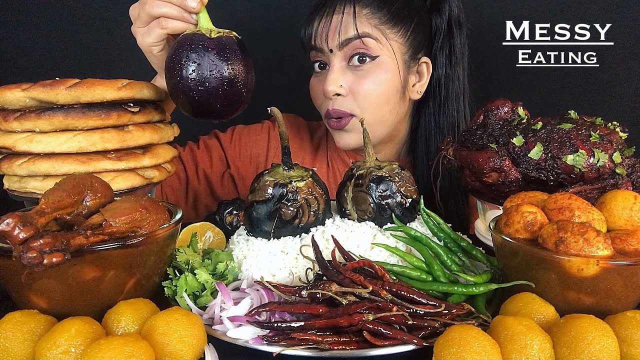 EATING SPICE CHICKEN CURRY EGG CURRY BEETROT CHICKEN BRINJAL VORTA BAKARKHANI BHAT LADDU | ASMR SHOW