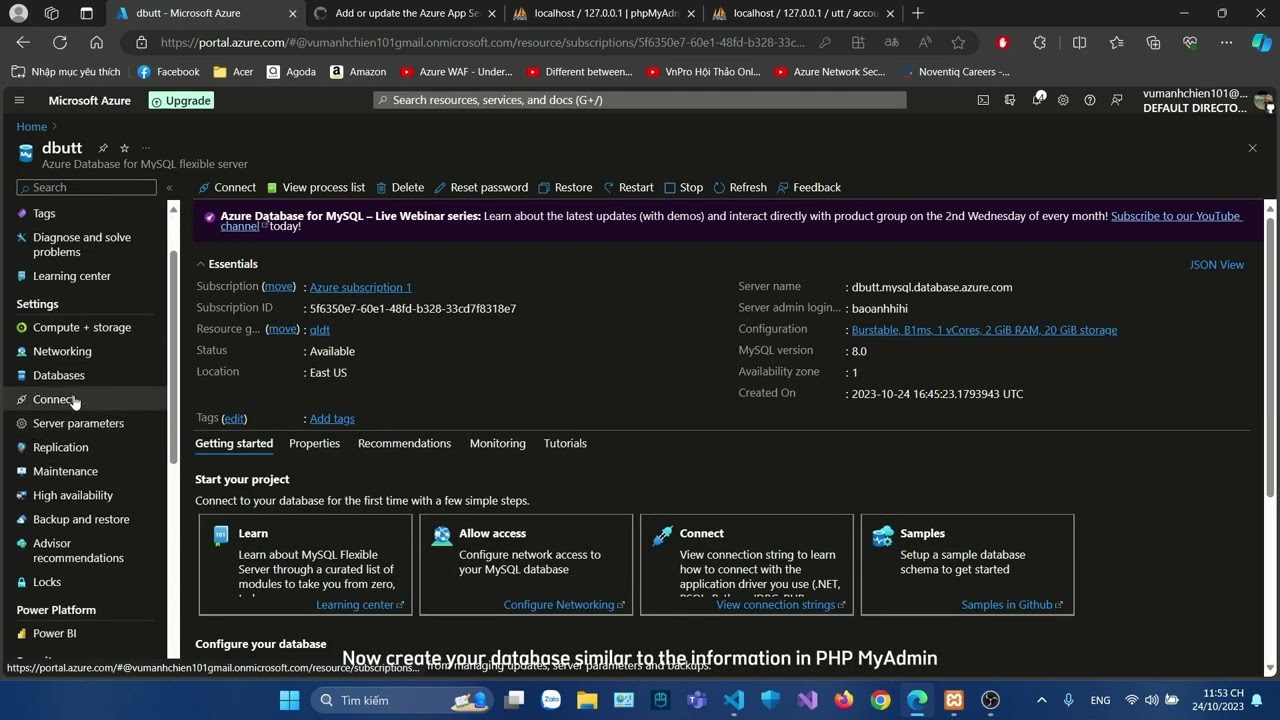 Deploy HTML,PHP web from VSCode with mySQL database to App Service in Microsoft Azure