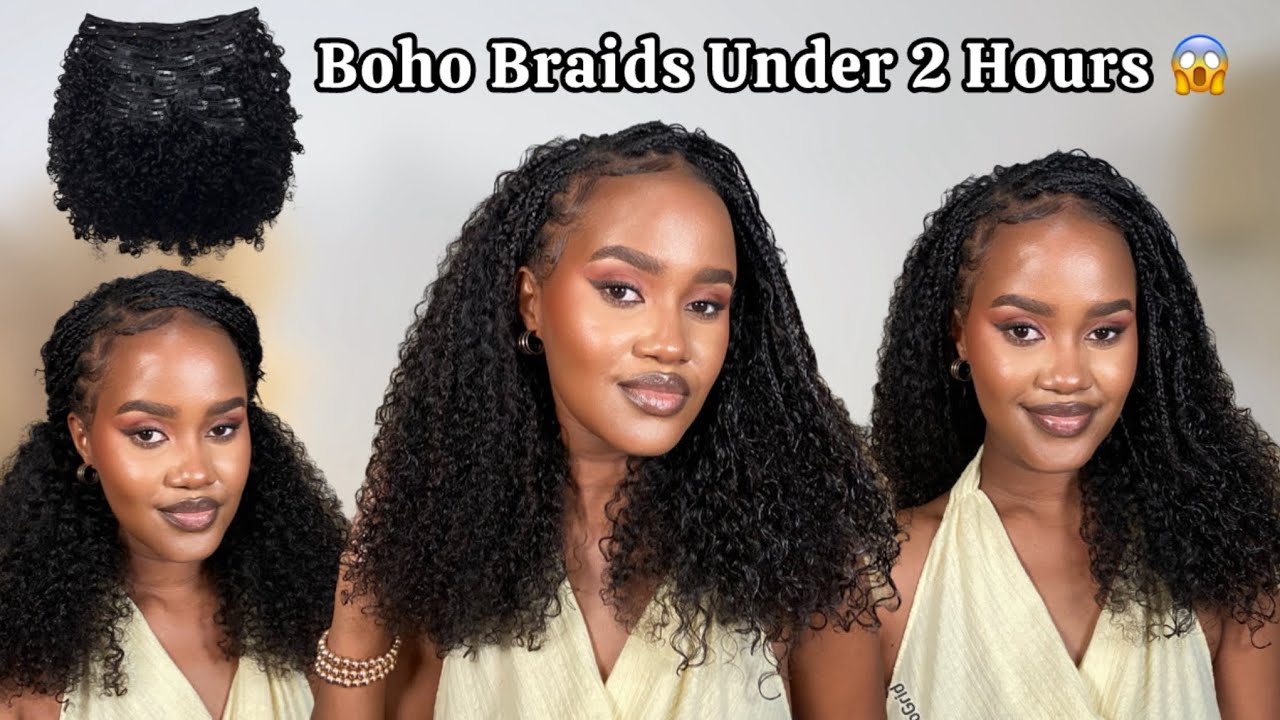 BOHO BRAIDS under 2 HOURS | Type 3b/3c kinky curly  human hair clip-ins | ft Curls Queen