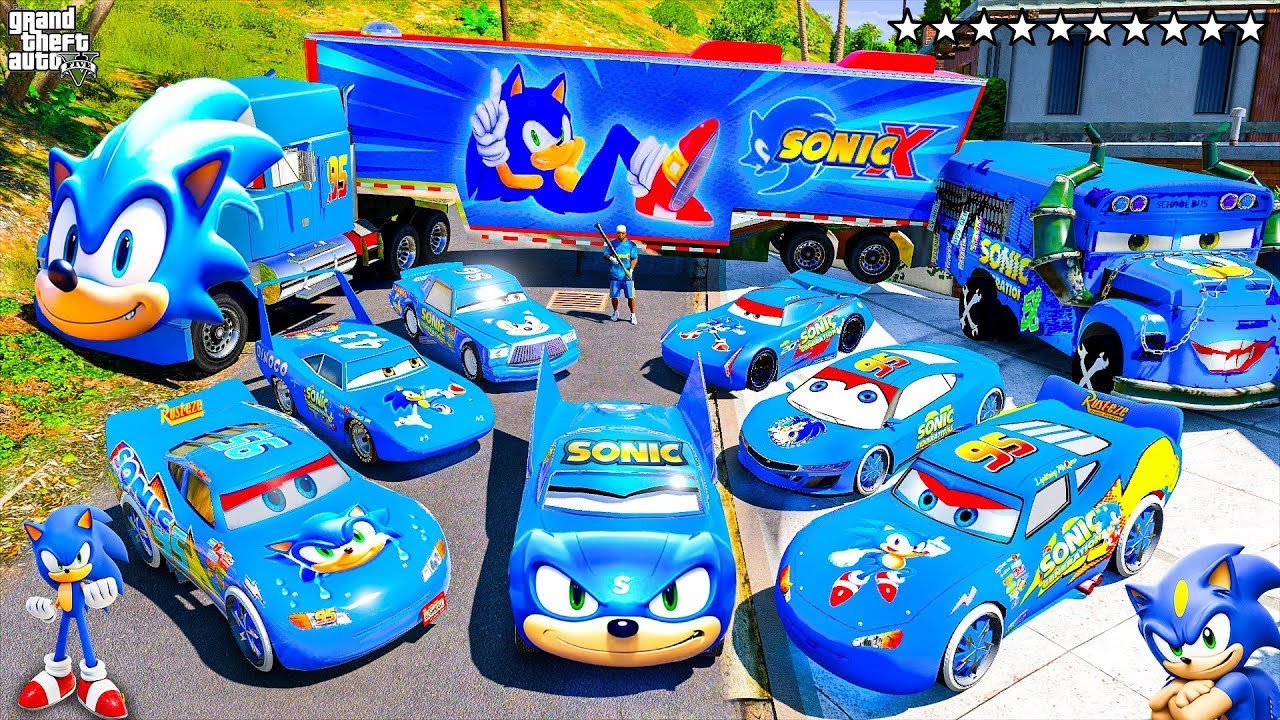 GTA V - Stealing SONIC SUPER CARS with Franklin and Sonic | (Real Life Cars 