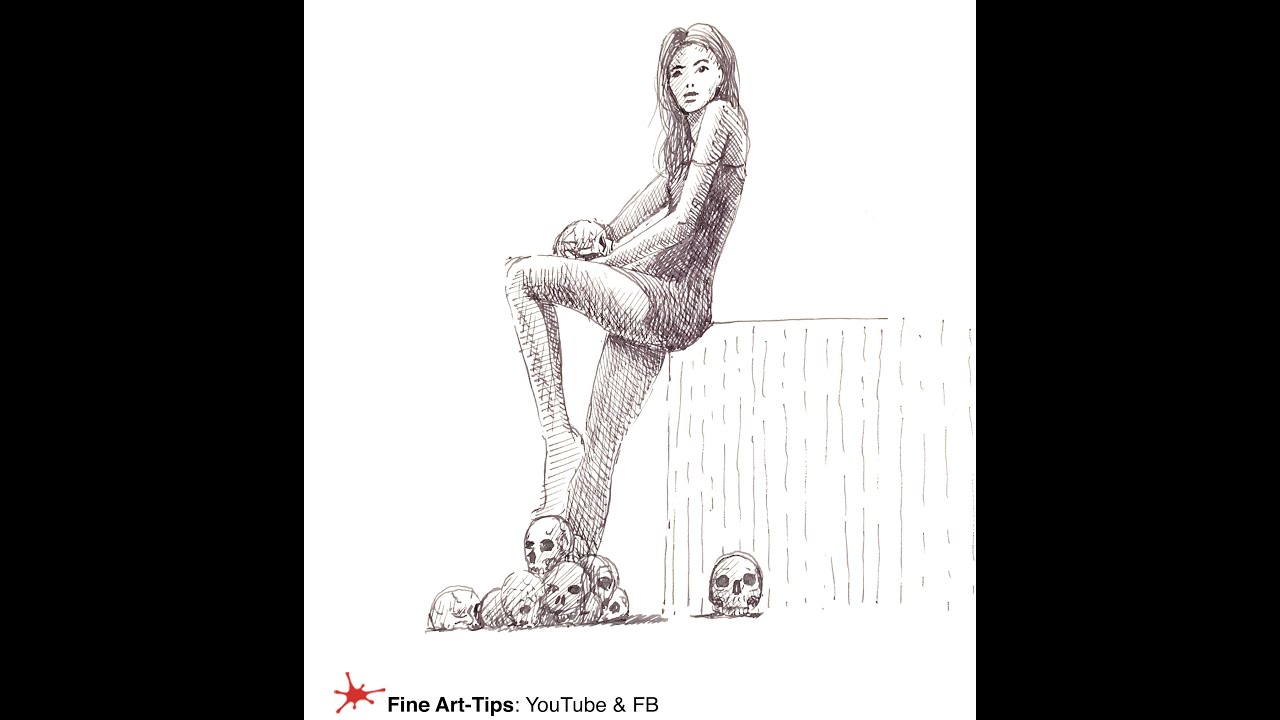 HOW TO DRAW A WOMAN WITH SKULLS - PEN & INK