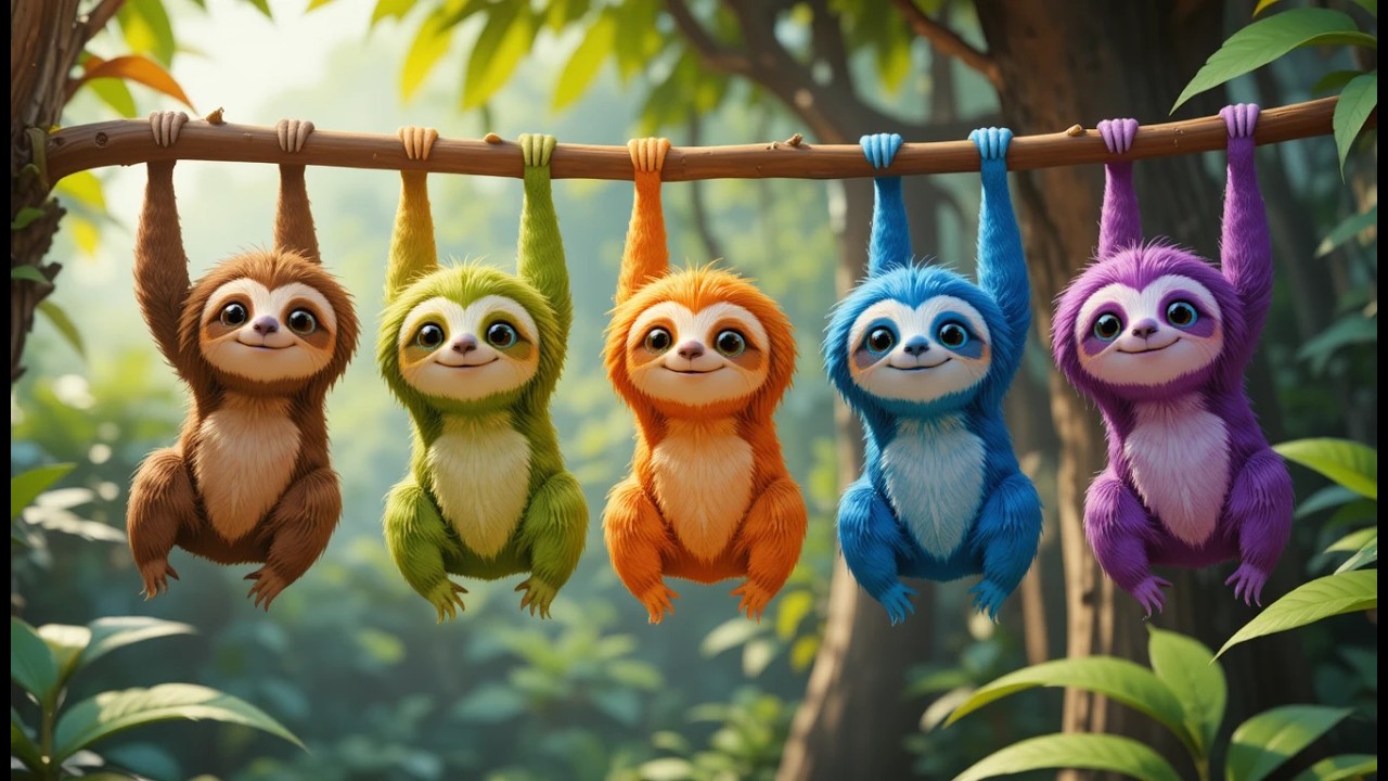 Vijf Kleine Luiaards Hangen in de Boom | Rustgevend Kinderliedje & Tellen