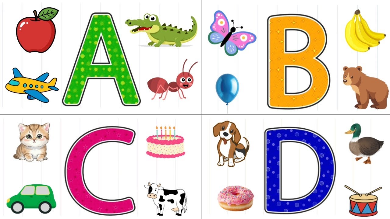ABC четырьмя словами | A — яблоко, аллигатор | Изучаем алфавит ABC, обводя буквы для детей | ABCD