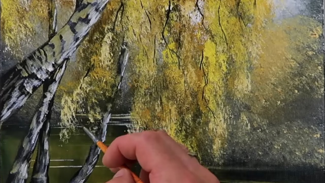 Birch Tree by the Lake: Bringing Nature's Serenity to Life | Acrylic Painting Technique