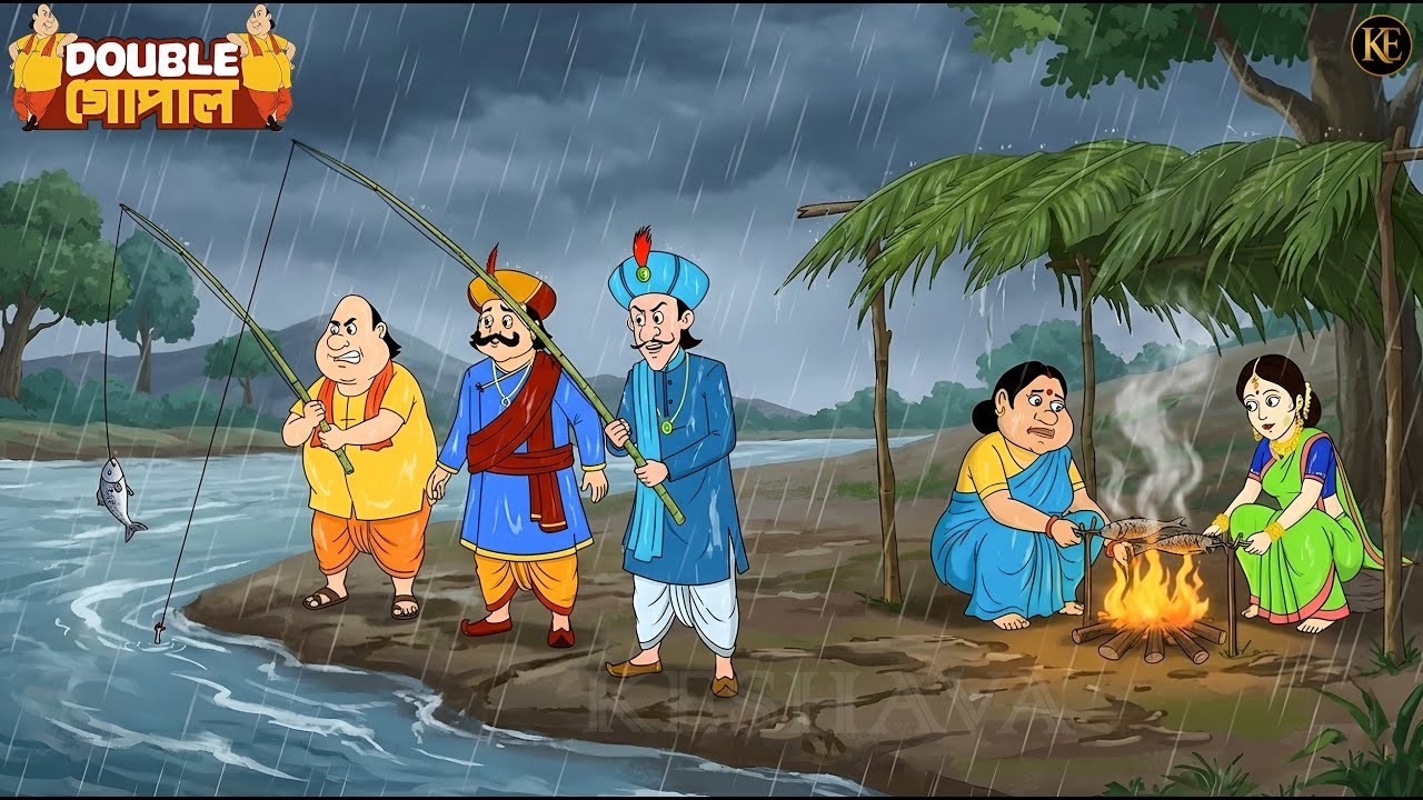 বৃষ্টিতে মাছ ধরতে বেরিয়েছিলেন গোপাল ভাড়। চুলায় রান্না করা গরম মাছ || Gopal Bhar ||