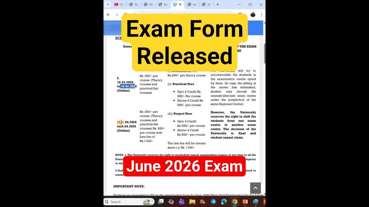 Опубликована форма для сдачи экзаменов IGNOU в июне 2026 года | Онлайн-форма для сдачи экзаменов ...