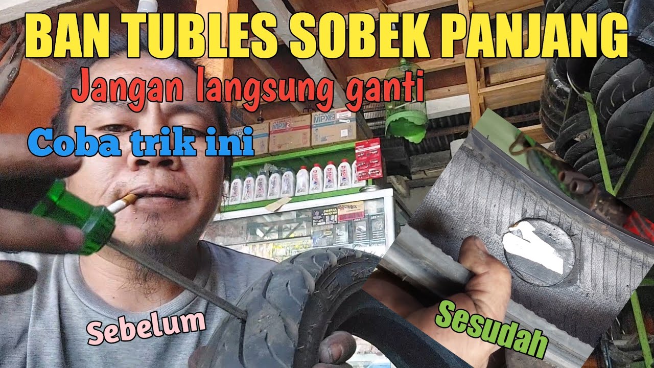Cara tambal ban tubles yang sobek panjang #tambalban #banmotor #tubeless