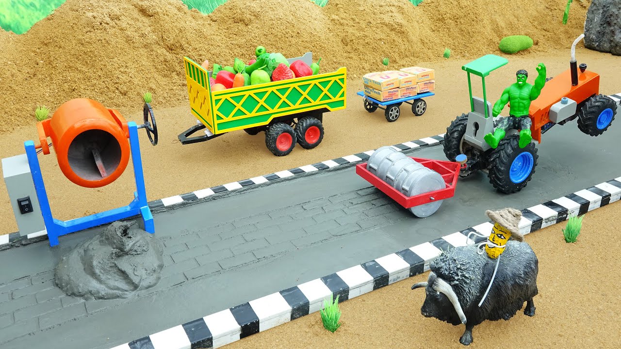 DIY Mini Tractor and Road Roller – Science Project to Build Concrete Roads After Heavy Rain