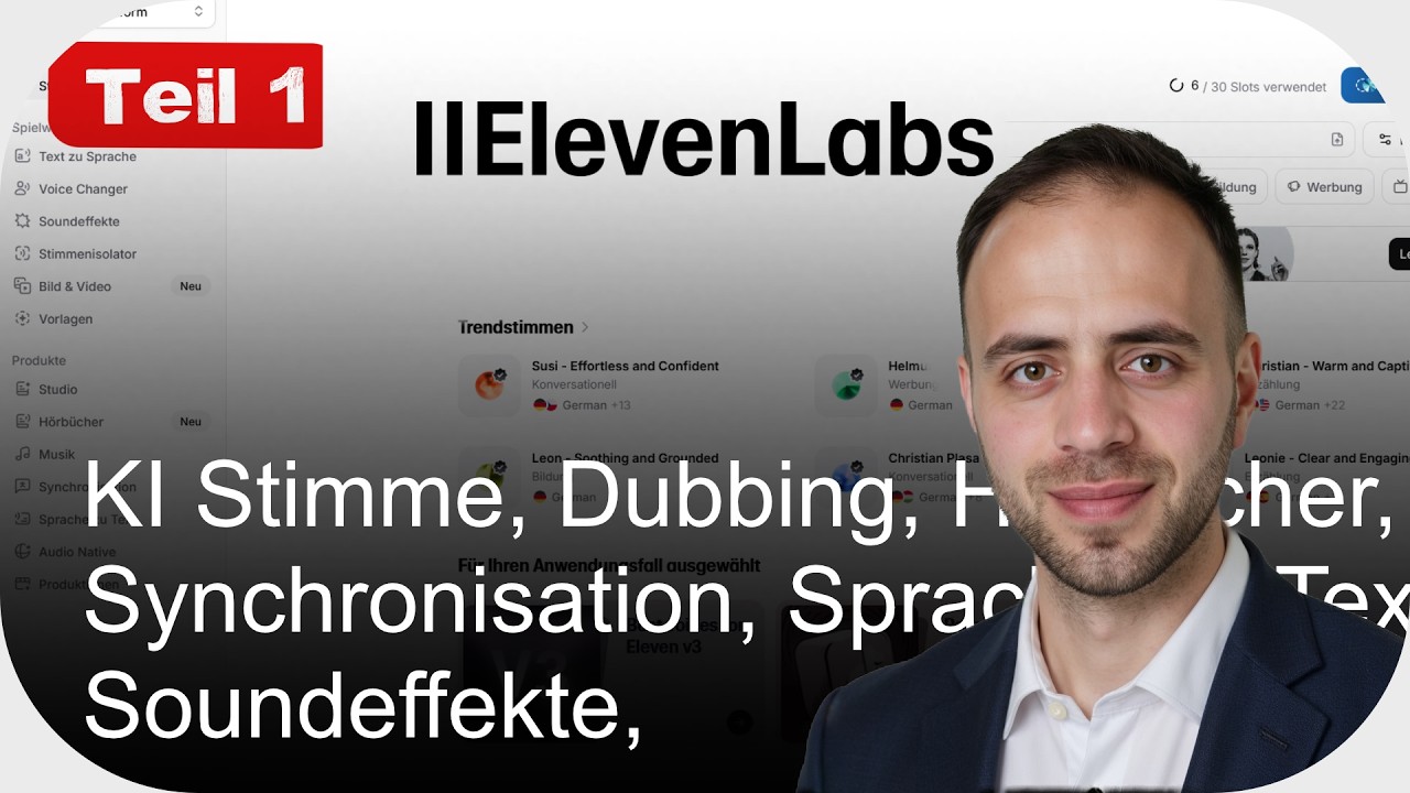 ElevenLabs für Anfänger – KI Stimme erstellen, klonen, Musik und Sounds erzeugen (deutsch) Teil 1
