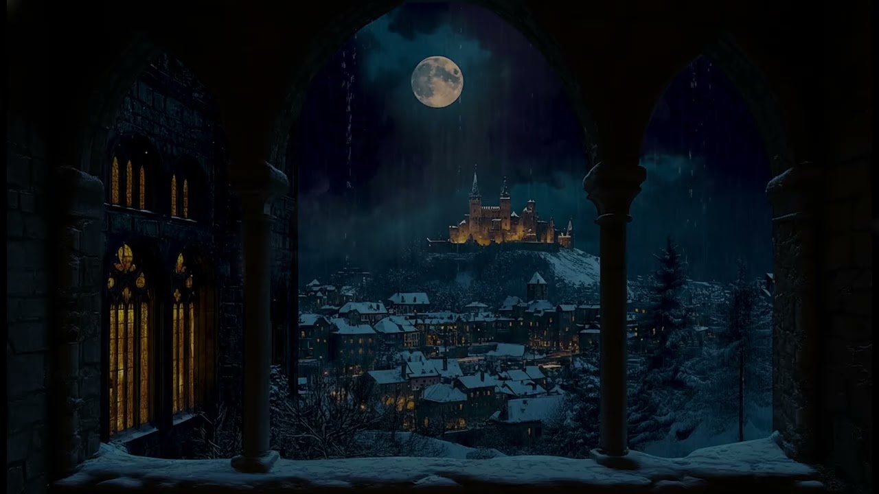 Rain Sound Harry Potter Winter Window View | Peaceful Relaxation Healing and Deep Sleep Ambience!!