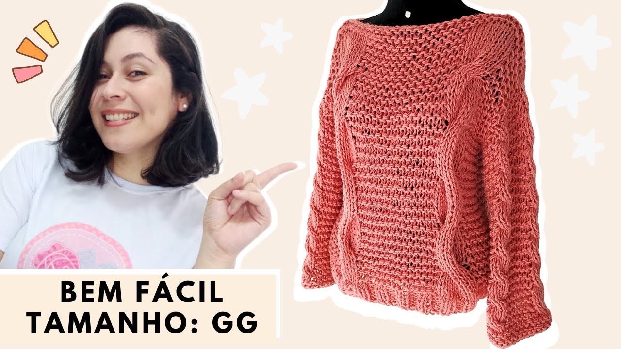 BLUSA TRICÔ PASSO A PASSO - TRICÔ PARA INICIANTES - Blusão Rosê #354