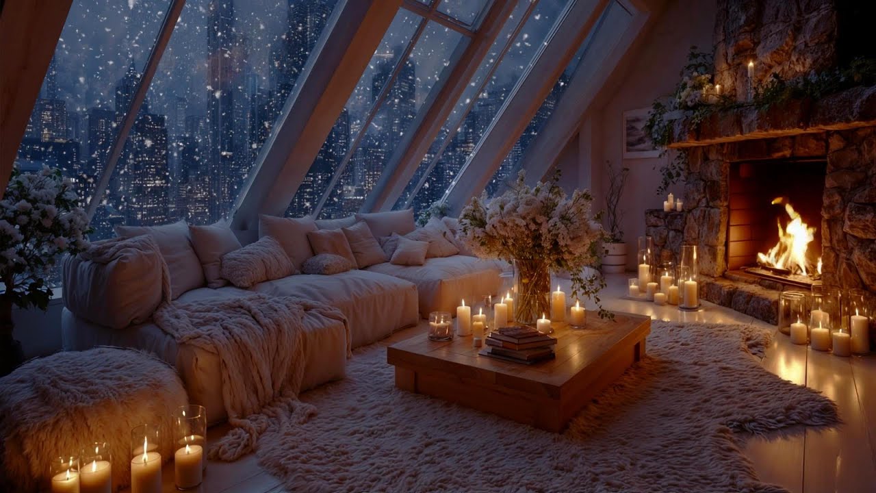 🎹 Soft piano 🔥 Fireplace sounds ❄️ Snowy cozy cabin ambience Perfect for relax,  Anxiety, Sleep