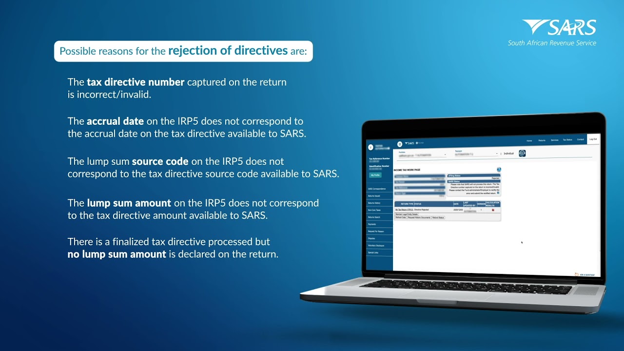 What to do when your Income Tax Return ITR12 is rejected by SARS on eFiling due to a directive