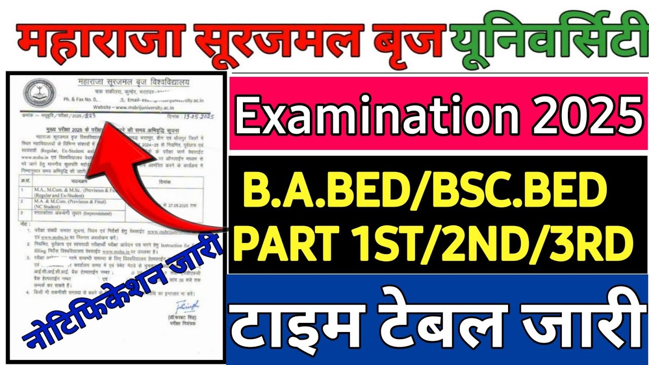 Brij University BA/BED Exam 2025 Time Table | Msbu University Exam Time Table 2025