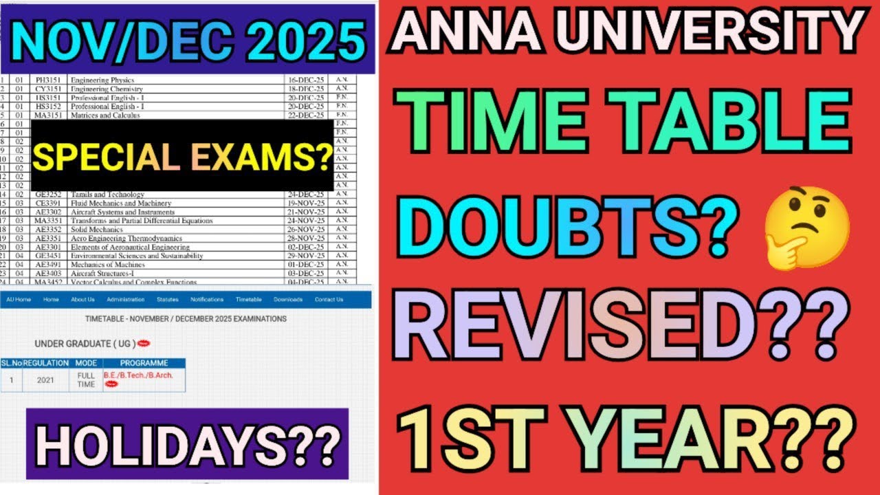 Anna University Semester Time Table Holidays!