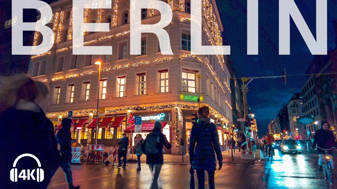Berlin night walk in Friedrichstraße Christmas street 2021 4k