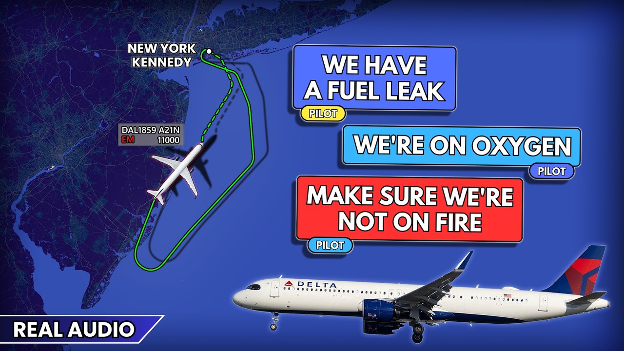 Fuel leak. Pilots are on oxygen. Odor in the aircraft. Delta Airbus A321neo returns to JFK. Real ATC