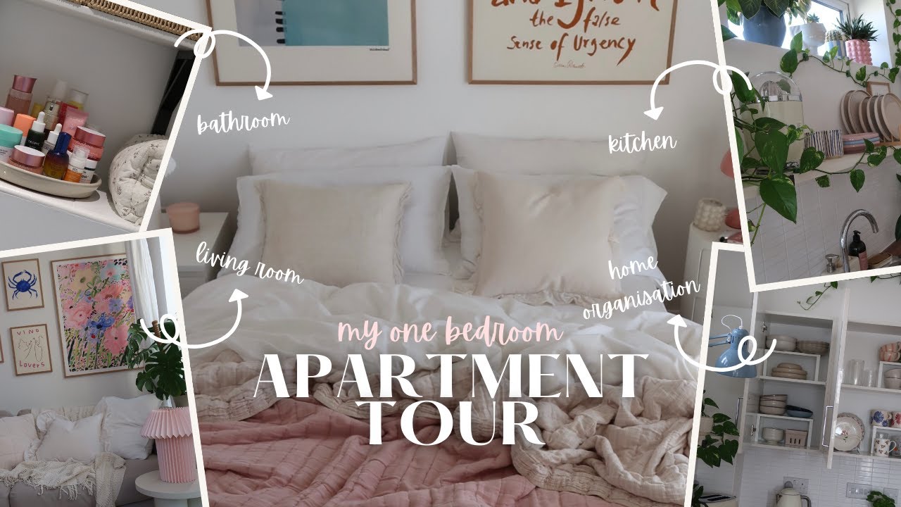 #1 my one bedroom apartment tour | cosy living for two outside of London | pastel girly vibes