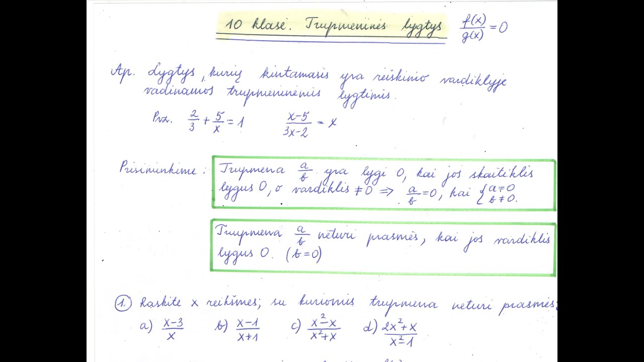 10 klasė. Paprastos trupmeninės lygtys