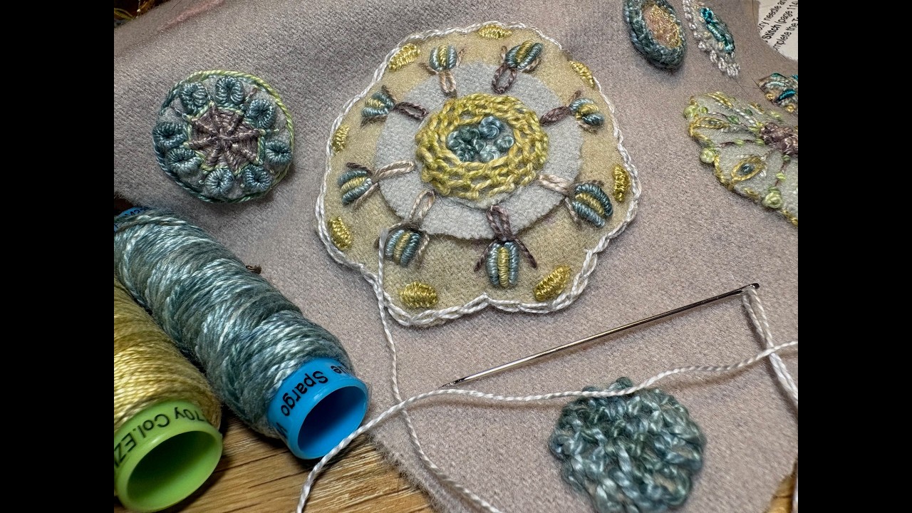 Sue Spargo Needle Roll Progress | Trellis Stitch, Tête de Boeuf, Bullion Knots & Cast-On Stitch