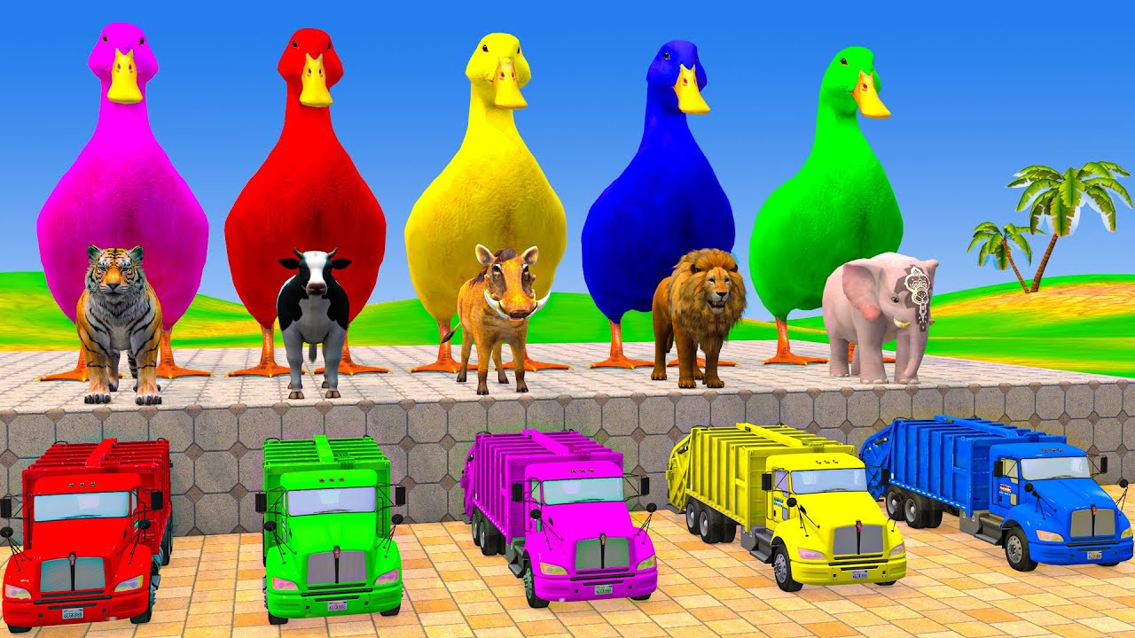 Long Slide Game With Cow Elephant Gorilla Hippopotamus Tiger - 3d Animal Game - Funny 3d Animals