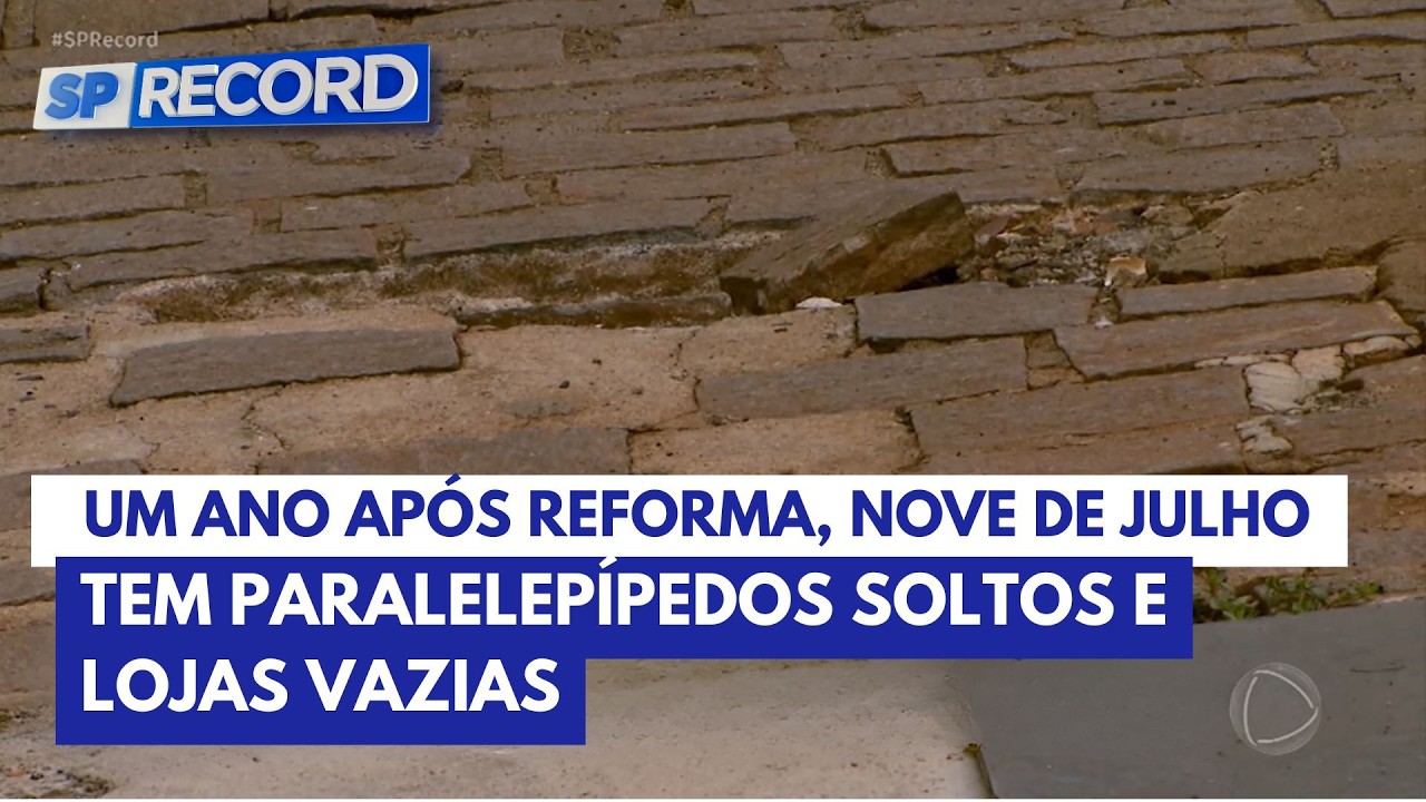 Um ano após reforma, Nove de Julho tem paralelepípedos soltos e lojas vazias.